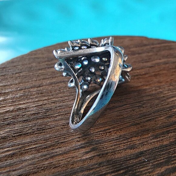 Vintage Sterling Silver & CZ Cocktail Ring for Women- Size 8-Very Good Condition - Picture 7 of 13